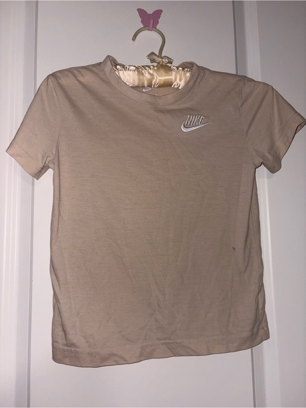Nike Beige Crew Tee with Subtle White Swoosh